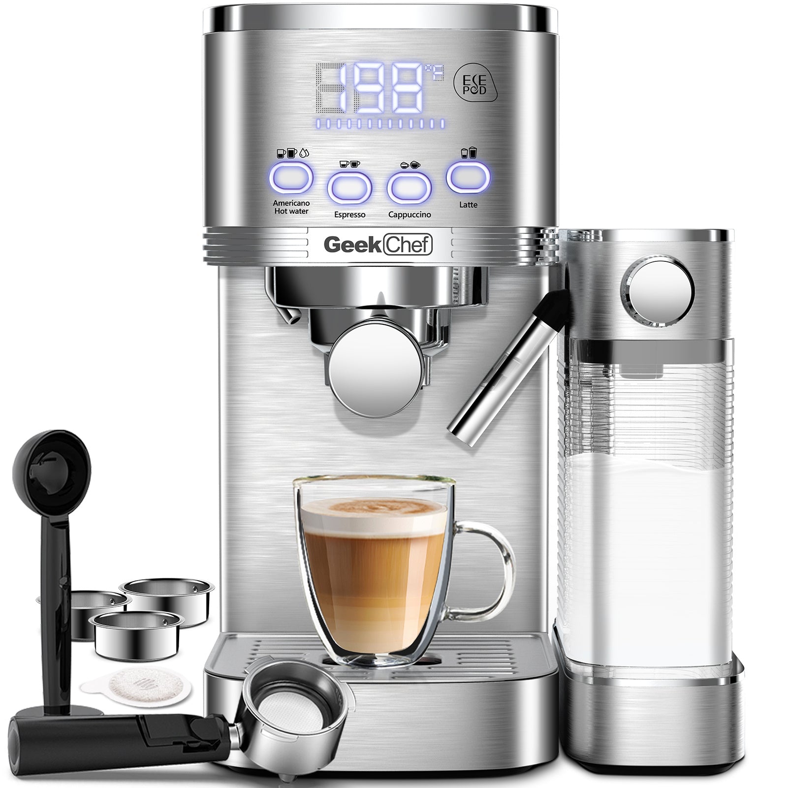 Geek Chef Espresso And Cappuccino Machine With Automatic Milk Frother 20Bar