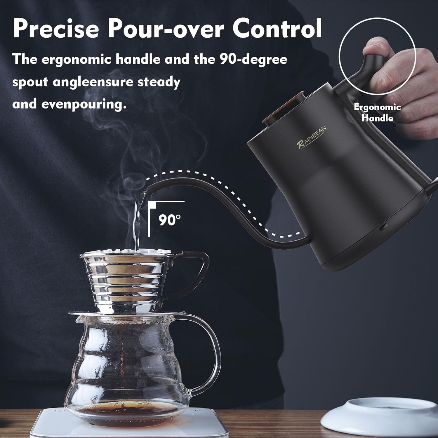 Pour Over Coffee Kettle, Stainless Steel Inner With Leak Proof Design